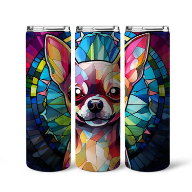 Chihuahua In Stained Glass 20oz Skinny Tumbler, Chihuahua Tumbler, Pets Dog Lover, Dog Mom Dog Dad, Vibrant Tumbler, Trending Tumbler